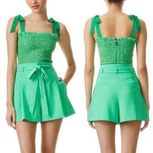 Alice + Olivia Steffie Seamed High Waist Paperbag Short 10 Jade Green
